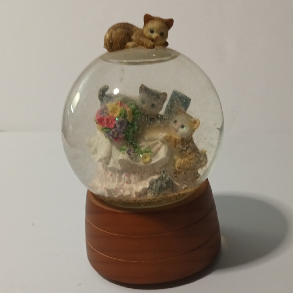 Charming San Francisco Music Box Cat Snow Globe Plays -My Favorite Things